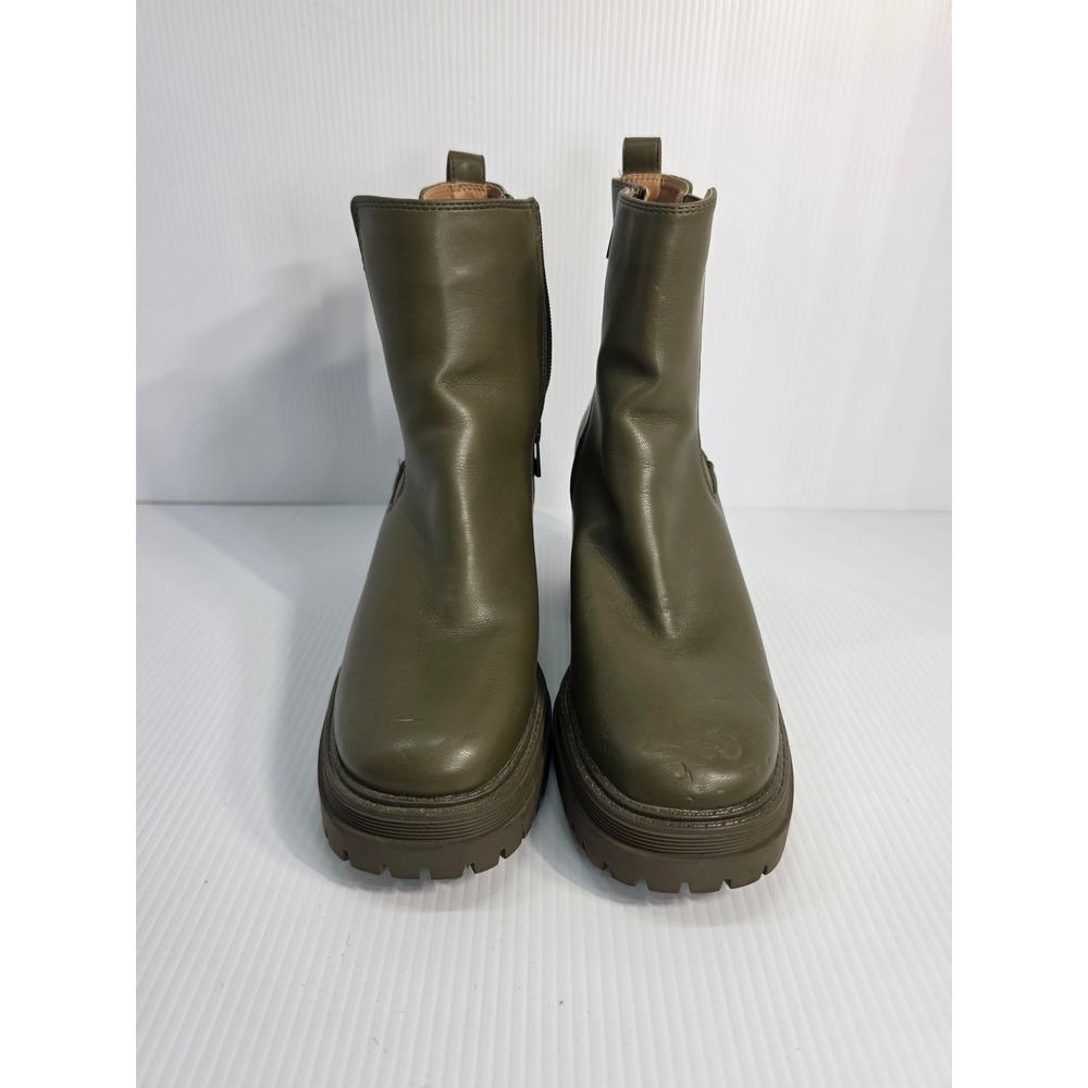 Sam & Libby Women's Olive Green Ankle Bootie Round Toe Side Zip Lug Sole Size 9